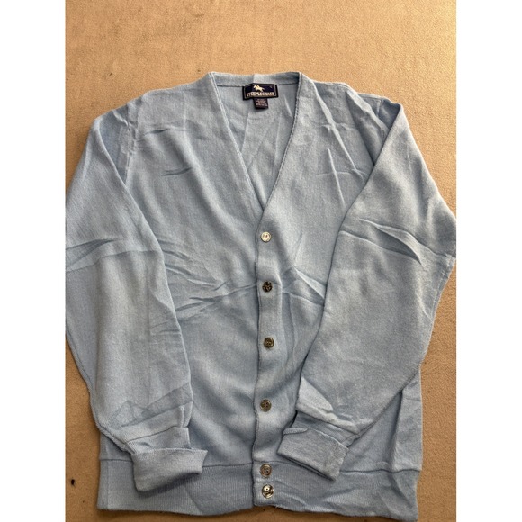 STEEPLECHASE Mens Large Blue V-Neck Button Front Cardigan Sweater L - Picture 1 of 6